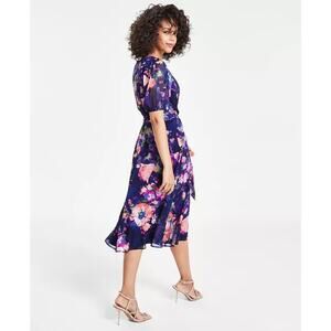 DKNY Dress Womens Size 2 Midi Wrap Belted Colorful Floral Party Event